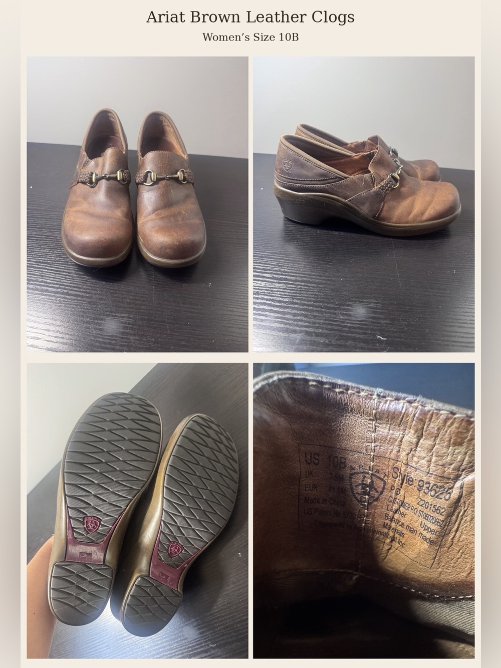 Ariat Brown Leather Slip-On Clogs with Metal Bit Detail